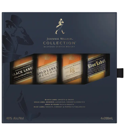 JOHNNIE WALKER SCOTCH BLENDED COLLECTION (BLU BLK GLD 18 ) 4X200ML