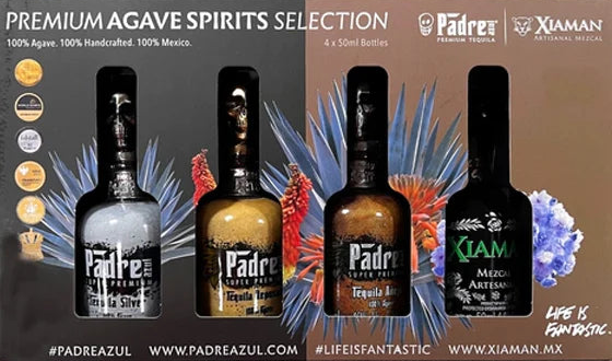 PADRE AZUL TEQUILA AND XIAMAN MEZCAL GIFT SET (1X SILVER, 1X REPOSADO, 1X ANEJO, 1X MEZCAL 4X50ML) - Image 1