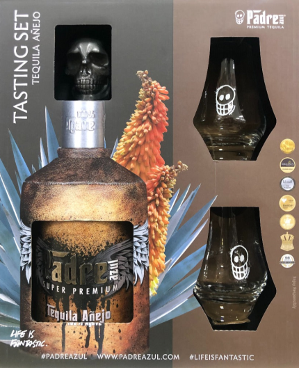 PADRE AZUL TEQUILA ANEJO SUPER PREMIUM GIFT PACK W/ 2 GLASSES 750ML