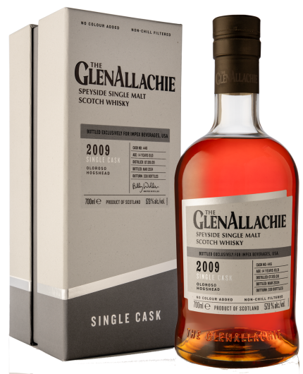 GLENALLACHIE SCOTCH SINGLE MALT SINGLE OLOROSO HOGSHEAD CASK 14YR 700ML
