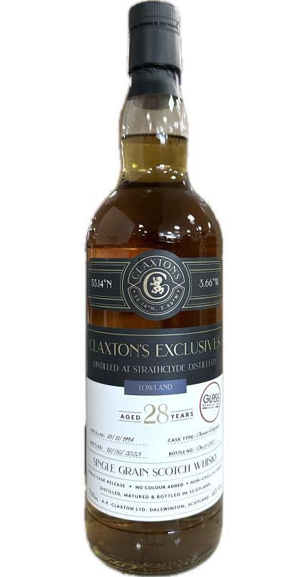 CLAXTONS EXCLUSIVES SCOTCH SINGLE GRAIN DISTILLED AT STRATHCLYDE LOWLAND 28YR 700ML