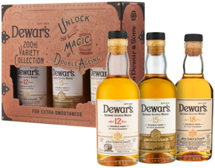 DEWARS SCOTCH BLENDED TRI PACK ( WHITE LABEL, 12YR, 15YR) 3X200ML