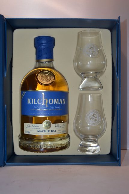 KILCHOMAN SCOTCH SINGLE MALT THE MACHIR BAY GFT PK W/ GLASSES 92PF 750ML