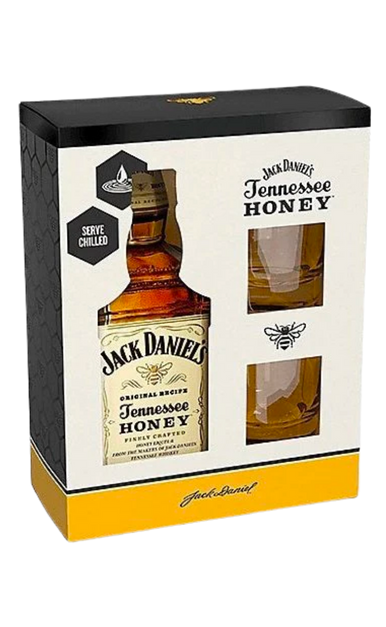 JACK DANIELS WHISKEY HONEY TENNESSEE GFT PK W/ 2 GLASSES 750ML