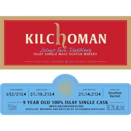 KILCHOMAN SCOTCH SINGLE MALT SINGLE CASK RELEASE IMPEX CASK EVOLUTION 02/2024 ISLAY 9YR 750ML