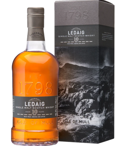 LEDAIG SCOTCH SINGLE MALT PEATED THE ISLE OF MULL UN CHILLFILTERED 10YR 750ML
